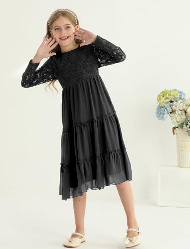 Girls Dresses Elegant Long Sleeve Lace Dress Kid Girl Clothes Size 5-11 Years2