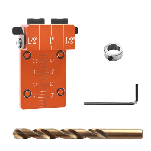 O'SKOOL 1/2"Solid Aluminum Dowel Jig Kit with Laser Cut Witness Mark and Depth Scale, 1/2-Inch Self-Centering Dowel Jig Kit with Cobalt M-35 Drill Bit