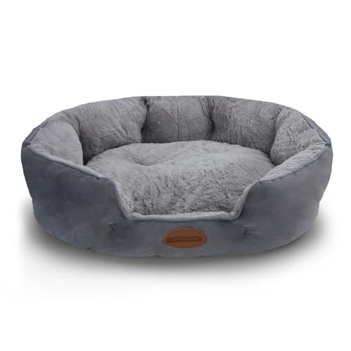 Nobleza Cat Bed Puppy Bed, Ultra Soft Cat Beds for Indoor Cats, Grey Calming Dog Beds Small Washable, Warm Plush Round Small Dog Bed for Cats and Small Dogs, 51x48x15cm