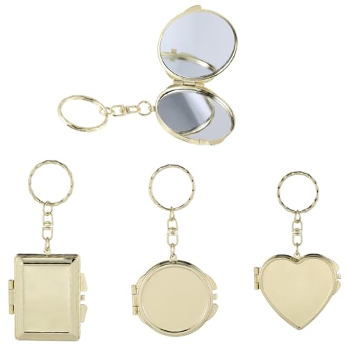 SUNNYCLUE 1 caja de 3 estilos de Llavero con Espejo de Bolsillo, con Forma de Corazón, de Doble Cara, Redondo, Rectangular, Pequeño, Dorado, para Viaje, Cosméticos, Maquillaje, Llaveros Portátiles par
