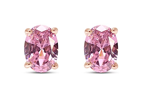 8X6MM Oval Shape Birthstone Stud Earrings In 14K Rose Gold Over Sterling Silver Gift For Her3