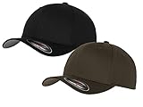 HLKauf 2er Flexfit Unisex Wooly Combed Cap Baseball Caps graue Unterseite S M L XL XXL Basecap Mütze, L/XL, 1x Schwarz + 1x Dark Grey + 1x HL-Kauf Notizblock