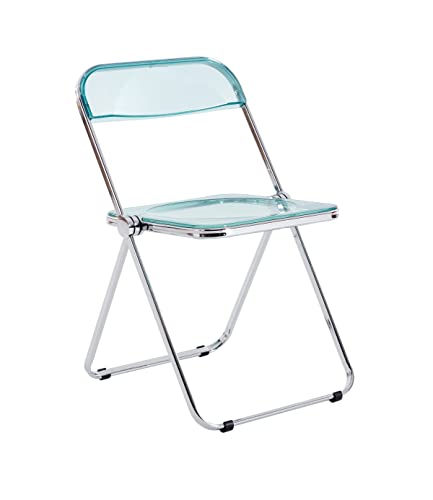 Transparent Acrylic Folding Chairs,Clear Modern Acrylic Chairs,Bearing Weight 200lbs,PC Plastic Living Room Seat,Chrome Frame Accent Side Chair for Outside Inside (Blue) - Blue