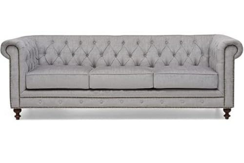 Image of Modern and Stylish 3 Seater Chesterfield Luxury Sofa with Valvet and Fabric Comfortable Sofa for Living Room, Dining Room, Hallway, and Office-(Light Grey).