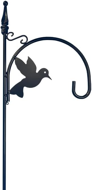 Gardman Bird Accent Shepherd Hooks, Black Steel, 6'5" Tall, 4-Pack – Decorative Garden Hooks with Bird Silhouette & Finial, Holds Bird Feeders or Wind Chimes, Durable Step-in Base for Stability