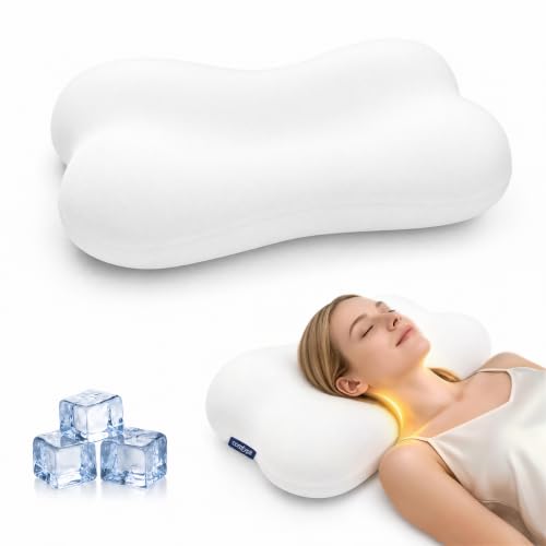 COMFYPIL Cervical Pillow for Neck Pain Relief, Ergonomic Contour Memory Foam Pillow for Side Back Stomach Sleepers, Deep Sleep Pillow for Cloud-Soft Shoulder Support with Cooling Pillowcase, White