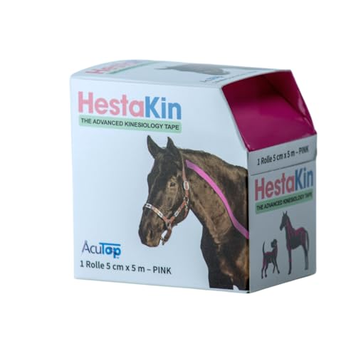 HestaKin Kinesiologie Tape Tiertherapie – extra stark haftend, wasserabweisend, hochelastisch, speziell für Tiere & Pferde entwickelt, optimal für physiotherapeutische Anwendungen (Pink)