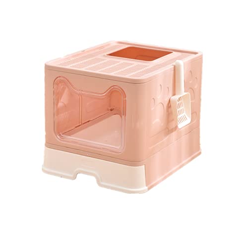 FGHUDSG 猫用トイレ 猫砂盆 猫トイレ 可愛い 折り畳み 砂が飛び散らない 上から出入りができる 収納が簡単な折りたたみ式 取り外し可能 旅行 引っ越しには便利 持ち歩きタイプ,引き出し式の密閉式の消臭ネコのトイレ、猫 トイレ 大型 (ピンク,A)