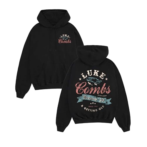 Luke Combs Getting Old Spellout Hoodie, Black, Medium