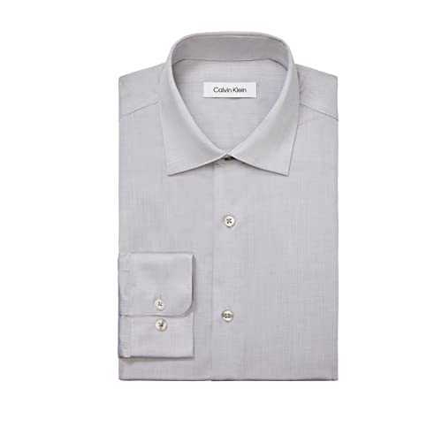 Calvin Klein Men's Regular Fit Non Iron Herringbone Solid, Smoke, 16.5/36-37 - image 3