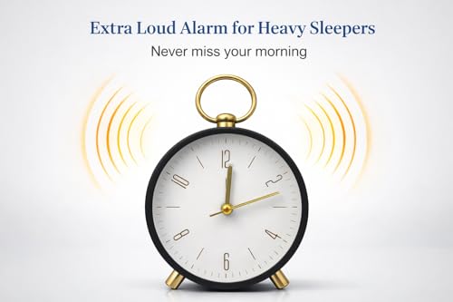 Image of Classic Black Twin Bell Table Alarm Clock with Night LED Light Heavy Slippers Loud Alarm Clock Ideal for Student and Kids Bedroom Table Top AlarmClock (1-pcs)