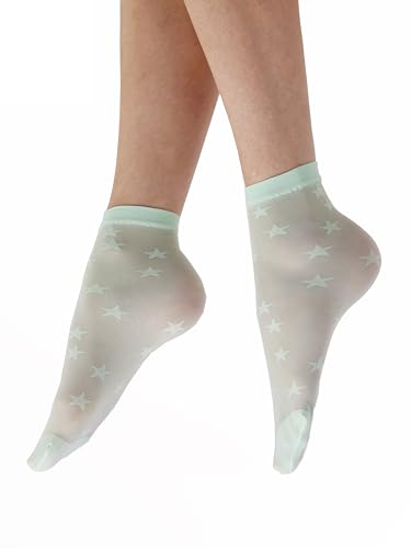 Women's All Over Star Sheer Socks- fun ankle sheer socks to complete the look, Green (Mint), One Size2