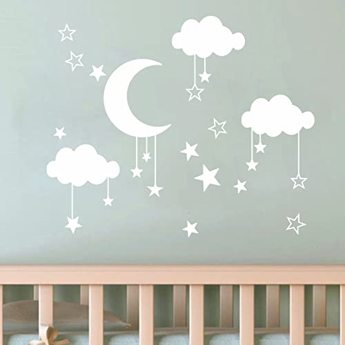 Big Clouds Stars Wall Decal Art Diy Good Night Nursery Decor Removable Clouds Moon Stars Wall Stickers For Kids Nursery Bedroom Mural Decoration #TOP2