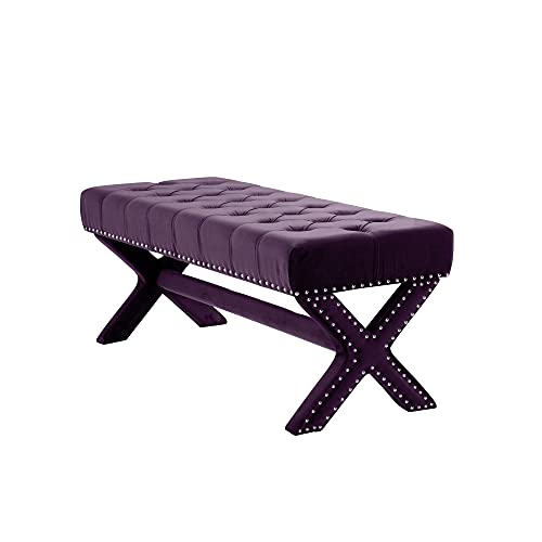Inspired Home Collins Velvet Button Tufted Bench with Silver Nailhead Trim Plum Foam, MDF Velvet Inspired Home Collins Velvet Button Tufted Bench with Silver Nailhead Trim Plum Foam, MDF Velvet