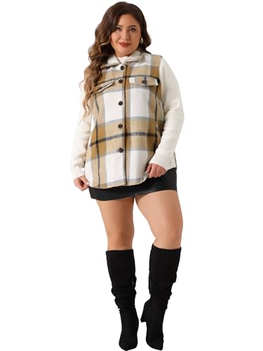 Agnes Orinda Plus Size Coat for Women Plaid Vest Coat Slash Pocket Sleeveless Button Down Jacket Outerwear3