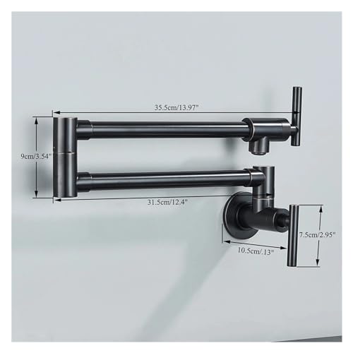 Robinet de cuisine mural pour évier moderne, mitigeur laiton noir pliable - 6