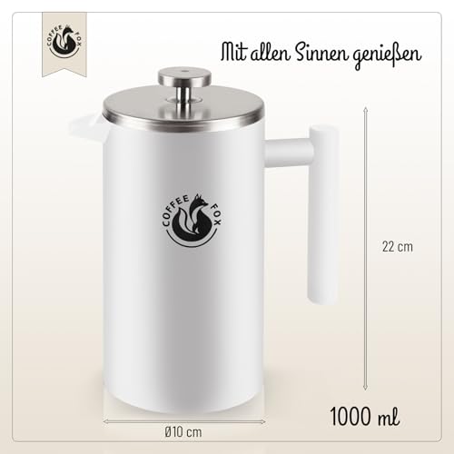 COFFEE FOX® French Press 1 Liter – Thermo Kaffeebereiter aus Edelstahl – Ansicht 6