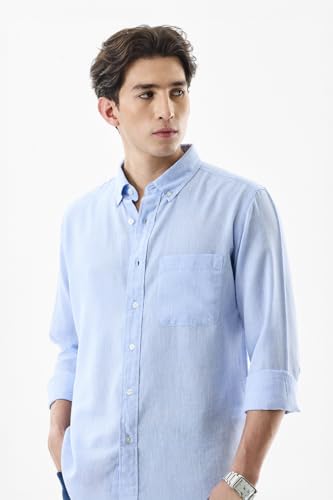 Image of SNITCH Men Casual Shirt | Regular Fit Full Sleeve Button-Down Collar Solid Pattern | Premium Linen Blend & Breathable Fabric for Everyday & Office Wear