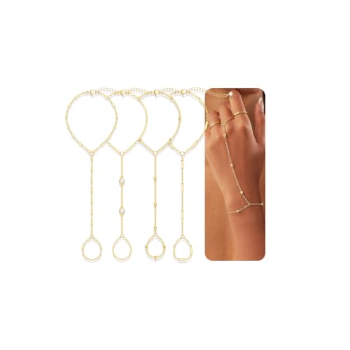 4 Pcs Gold Hand Chain Bracelets DROPS TO (Color: gold-hand chain bracelet SET ONLY) - image 1