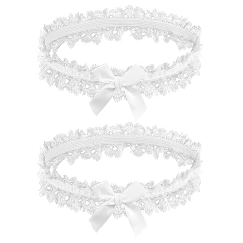 Psyqtsuary 2 Stück Strumpfband Hochzeit Weiß Verstellbare Beinstrumpfbänder, Adjustable Lace Thigh Garter, Spitze Oberschenkel Strumpfband,...