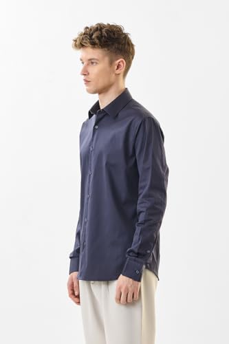 Image of SNITCH Men Formal Shirt | Slim Fit Full Sleeve Classic Collar Solid Pattern | Premium Cotton Blend & Breathable Fabric for Office