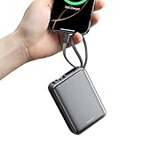 Eazpower Powerbank 20,000mAh 45W Schnellladefunktion mit Integriertem USB-C Kabel, Externe Handyakkus Klein Leicht für Samsung Galaxy S25 Ultra/S25+, iPhone 17/16 15Serie, Tablets - Raummetallsilber