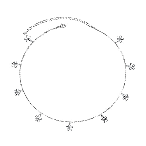 Sterling Silver Jewelry Flower Choker Necklace Pendant Disc Chain Statement