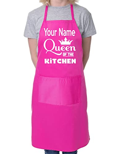 Print4U Queen Of The Kitchen Put Your Name Here Personalised Chef BBQ Apron Pink