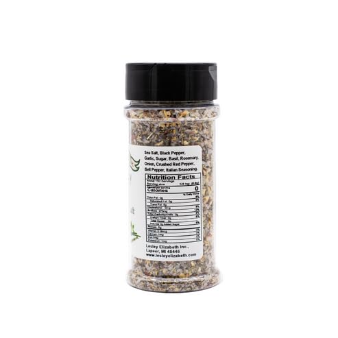 Image of Lesley Elizabeth Rosemary & Basil Seasoned Sea Salt Seasoning - Aromatic Herb & Sea Salt Blend - 8.4 oz (250 ml) PET Shaker Bottle for Poultry, Vegetables & Marinades