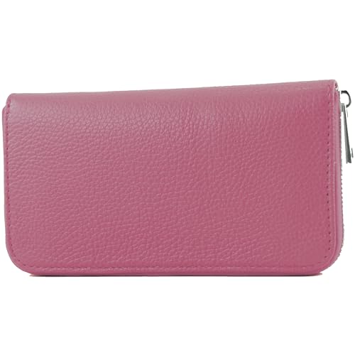 Portefeuille femme en cuir véritable rose bonbon format long chic