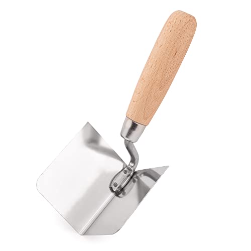 Mivos Truelle d'Angle Intérieure en Acier Inoxydable - 80 x 60 mm - Spatule d'Angle Intérieur - Truelle de Bord avec Poignée en Bois - Fabriqué en UE
