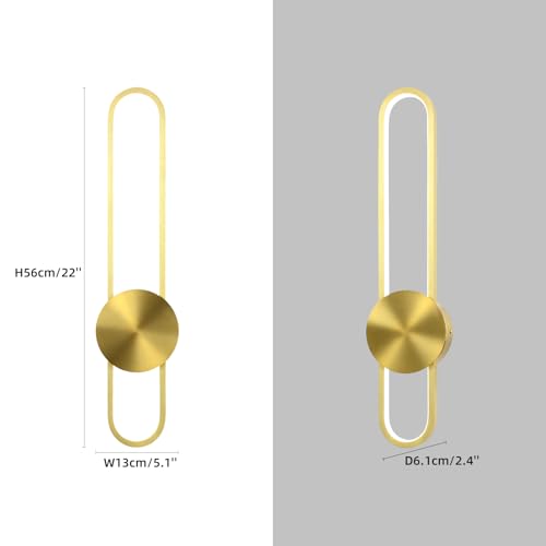 Image of JAYMP Modern Wall Sconce 4000K Dimmable LED Wall Light Fixture, Hardwired Wall Lamp for Living Room, Dining Room, Bedroom, Hallway, Lobby, Entryway, 1 Pack (Brushed Gold, H56cm /22inch)