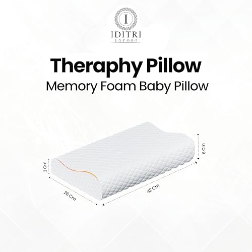 Image of Memory Foam Baby Pillow, Ergonomic Therapy Design for Kids Neck Support, Breathable Washable Cover, Cervical Relief for Stiff Joints and Snoring, 42 x 26 x 6 cm,White
