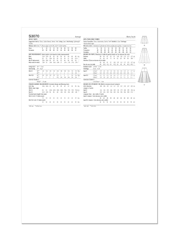 Simplicity SS3070Y5 Misses' Flared Skirts Sewing Pattern Packet, Design Code S3070, Sizes 18-20-22-24-263