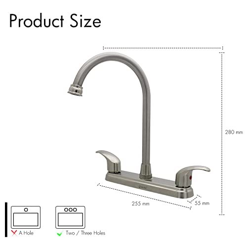 Solvex 2 Handle Kitchen Sink Faucet, High Arc 360 Swivel Stainless Steel Pipe 3 Hole Kitchen Faucet, Commercial Modern Brushed Nickel Kitchen Sink Faucet, Sp-80100-2 #TOP5