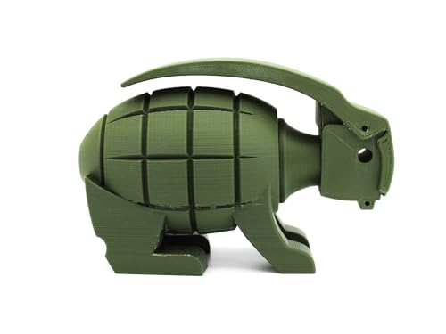 A bunny-shaped grenade figurine that shifts from heat-purple to pink — absurdist desk art that doubles as a conversation starter.