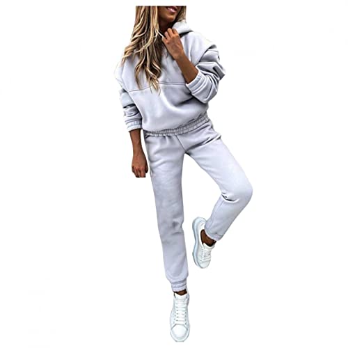 Reokoou Women 2 Pieces Outfits Set Solid Sweatsuit Workout Long Sleeve Hoodie Sweatshirt Top and Pants Tracksuit