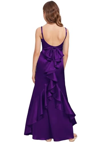 dideyttawl Mermaid Junior Bridesmaid Dress V Neck Stretch Satin Ruffles Bow Flower Girl Dress 25222