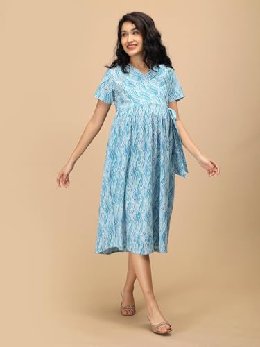 Image of The Mom Store Maternity and Nursing Dress | Pre and Post Pregnancy Dress for Womens | Zipper /Button Opening | Causal Wear | Trendy Stylish Causal Dresses for New Moms