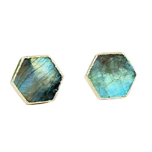 Boucles d'oreilles labradorite argent 925 hexagonales chics