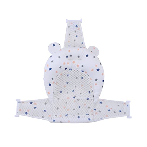Universal Adjustable Baby Bath Tube Support Mesh Net Soft Breathable Infants Shower Pad Cute Bear Newborn Bathing Mat 3-Points Anti-Slip Bathtub Seat with Sponge Cushion for Toddlers Age 0-12Months