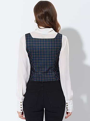 Allegra K Women's Square Neck Christmas Single Breasted Sleeveless Vintage Plaid Waistcoat Vest4