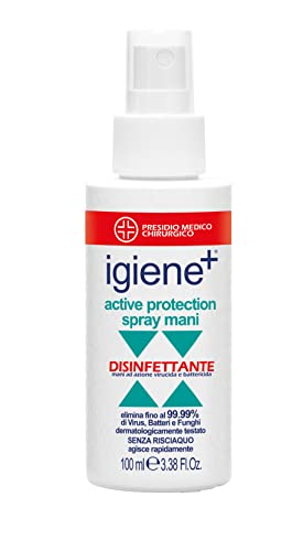 IGIENE+ | Active Protection Spray Mani, Elimina fino al 99.99% di Virus e Batteri, Spray Mani Disinfettante, 100 ml