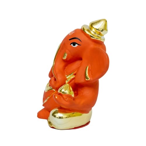 Image of Gold Plated Topi Ganesha | Ganpati Idol for Car Dashboard, Office Desk, Work Desk & Home Temple | Divine Blessings |Prosperity & Protection| Height 2.3 Inch