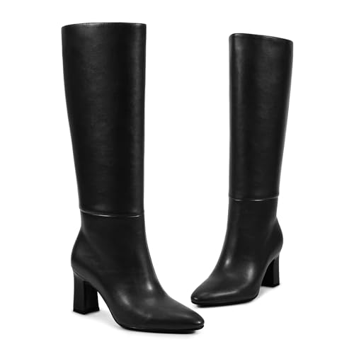 wetkiss Knee High Boots for Women Chunky Heel Round Toe Long Boots with Side Zipper and Elastic Band Design Almond Toe Dress Tall Boots Fashion Party Wedding Daily2