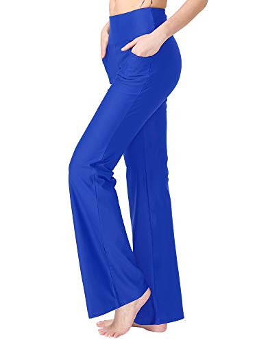 Zeronic Bootcut Yoga Pants for Women with Pockets High Waisted Workout Running Pants Tummy Control Long Bootleg Work Pants(Royal Blue,Large)