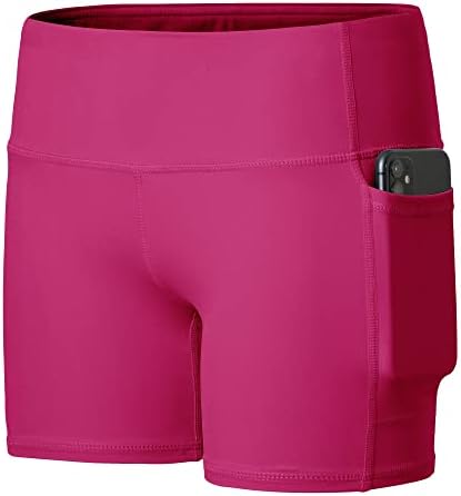 Willit Girls' 4" Volleyball Shorts Youth Spandex Dance Yoga Athletic Shorts Kids Running Biker Shorts with Pockets Deep Pink M