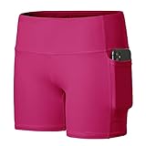 Willit Girls' 4' Volleyball Shorts Youth Spandex Dance Yoga Athletic Shorts Kids Running Biker Shorts with Pockets Deep Pink M