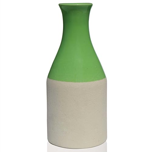 Image of Pure Source India Handcrafted Light Green Ceramic Bottle-Shaped Flower Vase (8 Inches) for Home Decor, Living Room, Gifting, Decorative Small Vase (Flower NOT Included)