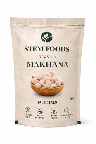 STEM FOODS Roasted Makhana | Phool Makhana Fox Nuts | Phool Makhana Indian Snacks | Indian Puffed Snacks | Healthy & Rich Snacks (Pudina)